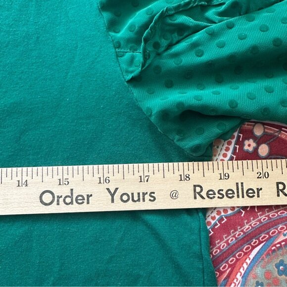 Loft Womens SZ L Green Sleeve Sheer Polka Dot Ruffle Sleeves Forest Fairycore - Picture 7 of 8